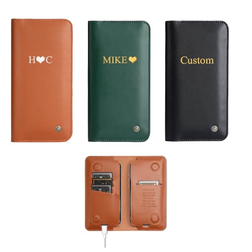 Custom Leather Case for 2 Phones, Personalized Name Initial Case for iPhone (17 16 15 14 13 12 11) Pro Max/Plus, Samsung Galaxy (S25 S24 S23 S22 S21 S20) Ultra/Plus/Fe Black