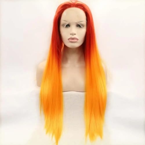 Peluca naranja sin pegamento larga y recta para un cambio de look rápido 2