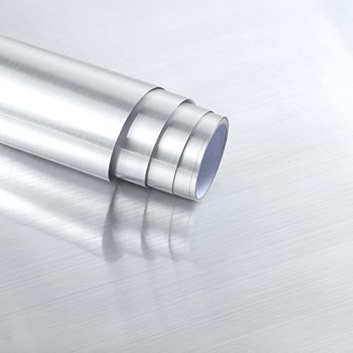 Arthome vinilo adhesivo muebles Plata Cepillado, 40cmx310cm Papel Pintado Autoadhesivo Impermeable, A prueba de aceite, Contacto Papel Decorativo para Muebles, Cocina, Revestimiento de Estantes
