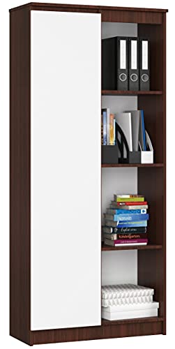 AKORD Büro-Bücherregal 80cm | 8 Einlegeböden | für Schrank Wohnzimmer Schlafzimmer Bücherregale| Standregal Holzregal Regal | Laminierte Platte 16 mm | 16 mm, Farbe Wenge/Weiß