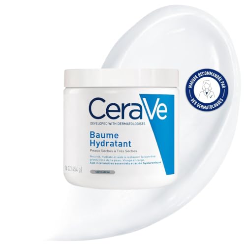 CeraVe - Baume Hydratant Corps et Visage - Peau Sèche, Très Sèche et Atopique - 48H d'Hydratation - Acide Hyaluronique + 3 Céramides - Texture Riche, Non Collante - Sans Parfum, Non Comédogène - 454 g