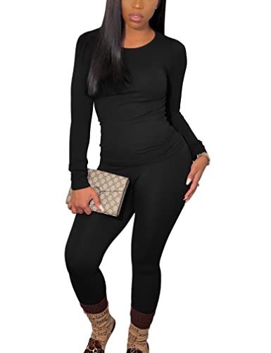 Image of BORIFLORS Women's 2 Piece Track Suits Outfits Workout Long Sleeve Top Jogger Legging Pants Sets