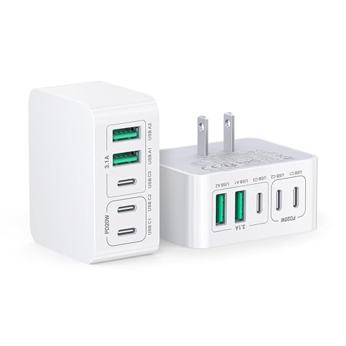 50W USB C Charger Block Thin Flat Charging Cube, 2Pack 5-Port Type C Fast Charging Block Dual Charger PD Power Adapter&QC 3.0 Wall Plug Multi USB Brick for iPhone 16/15/14/13/12Pro Max iPad Samsung -  Voteen, HNT-PD3802