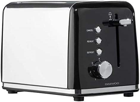 Daewoo Kensington 2 Slice Toaster, Reheat, Defrost & Cancel Controls, Browning Feature, Removable Crumb Tray and Anti-Jam Function-Black