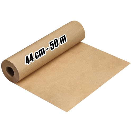 44 cm x 50 m Braun Kraftpapier, Reißfestes, Geschenkpapier, Kraftpapierrolle Ideal, Perfekt für DIY, Verpackungen, Dekorationen, Lebensmittelpapier