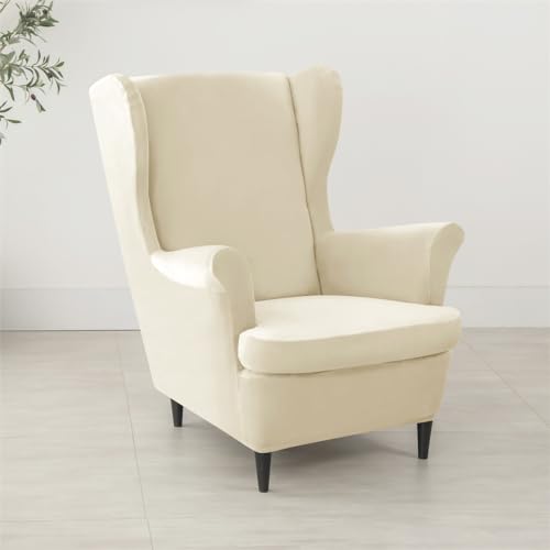Fundas de terciopelo beige para sillón orejero y otomana juego de 2 piezas lavables