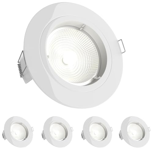National Lighting Recessed Lighting - Mains Powered LED Spot Lights Downlights for Ceiling - IP20 Rated GU10 Fitting for Halogen or LED - Gloss White Finish, Fixed Version – Pack of 4
