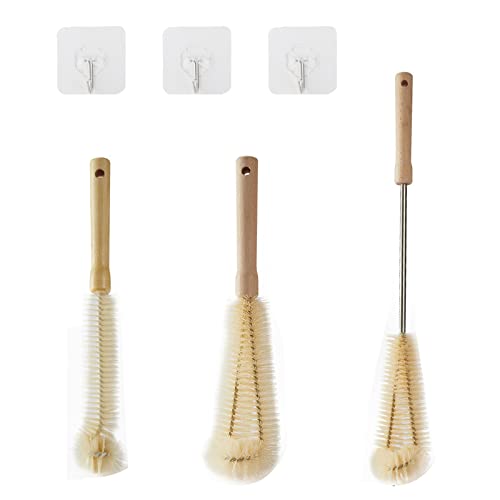 Yzwuyou 3 Pièces Goupillon Bouteille en Verre Brosse Bouteille Efficace la Tête est Penchée à 90 Degrés Matériau en Nylon d'acier Inoxydable pour Toutes Les Bouteilles