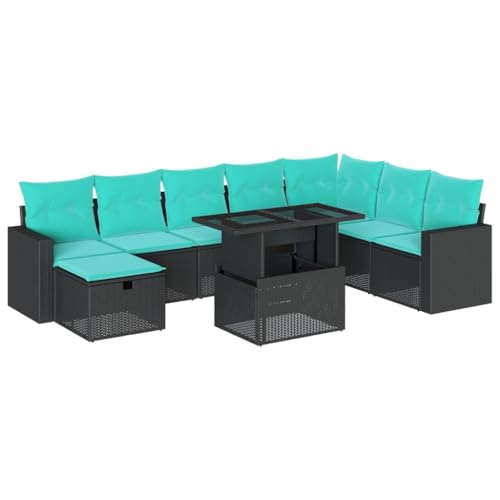 vidaXL 9 Piece Garden Sofa Set with Cushions Black Poly Rattan