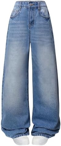 Jeans for Girls Baggy Wide Leg High Waisted Y2K Denim Pants 7-14Y