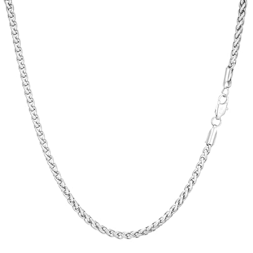 Esmoly 2/3mm Halskette Herren 316L Edelstahl Weizenketten Hip-Hop Kette Geschenke für Männer Junge (Silber, 3mm/20inches)