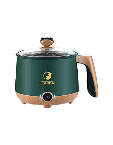 Wilzoe Electric Hot Pot,Mini Hot Pot,Electric Noodle Pot,Electric Pot,Ramen Cooker,Electric Noodle Cooker,Multi-Functional Small Non-Stick Pot for Noodles,Pasta,Dumplings,Soup,Porridge,1.8L(Green)