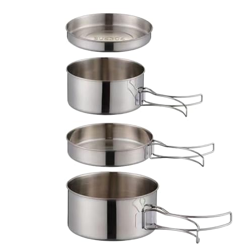 Ensemble de casseroles de camping, Ensemble de casseroles en acier inoxydable, Ensemble de casseroles de camping antiadhésives compactes, Pots en acier léger, Pots de pique-nique, Équipement de