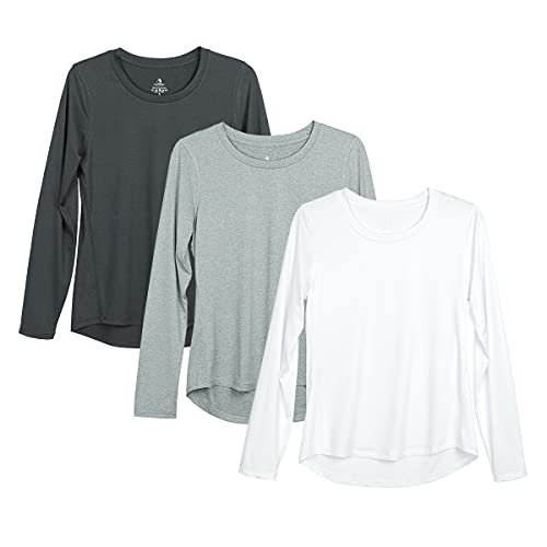 icyzone Camiseta de Fitness Deportiva de Manga Larga para Mujer, Pack de 3 (L, Negro/Gris/Blanco) Cover