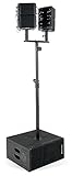 Aktives PA-System, Geeignet bis ca. 100 Zuhörer, Ausgangsleistung Subwoofer: 400 Watt RMS (4 Ohm), Ausgangsleistung Topteile: 2x 120 Watt RMS (4 Ohm), Frequenzgang (-10 dB): 55 Hz - 16 kHz, Empfindlichkeit (1W @ 1m): 125 dB, Alle Patch-Kabel zum Verbinden der Topteile sind im Lieferumfang enthalten