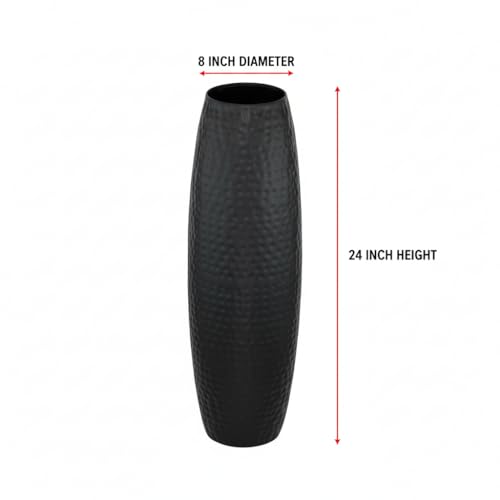Image of RIZIK STORE Hammered Gold Metal Floor Flower Pot /Vase - 24.2 Inch Tall Round Decorative Vase for Living Room, Modern Minimalist for Dried Flowers, Antique Home Decor Accent (Black)