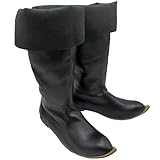 JUNQIAKO Herren Mittelalter Renaissance Stiefel Piraten Kostüm Wikinger Gothic PU Leder Spitze Stiefel High Tube Gebunden Schuhe, Schwarz, 43 EU