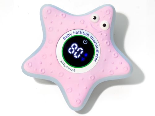 Image of Baby Bathtub Thermometer with LED Display Screen+Pink Starfish toy-2-in-1 | Color Coded Alarm (Cold/Comfortable/hot) Bath Temperature Monitor, Adorable Floating Toys for Infants, Essential for Babies