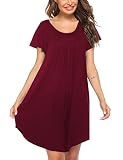 Ekouaer Nachthemd große größen Damen Sleepshirt Kurzarm Nachtwäsche Kurz Nachtwäsche, Weinrot, XXXL