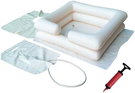Inflatable Bedside Shampoo Basin Kit with Water Bag, Shower, Shawl, Cushion, Air Pump for Disabled& Elderly Bed Easy, Pregnancy, Bedridden Or Post-Surgical Patient, Bed-Confined Patient（Set of 6）