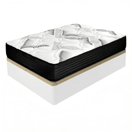 amuéblate Online   Pack Colchón Viscoelástico Híbrido Visco Box con Núcleo de Muelles Ensacados + Canapé Madera Reforzado Gran Capacidad | Color Blanco 105 x 190