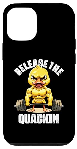 Custodia per iPhone 15 Rilasciare The Quackin Duck Lovers Funny Weightlifting Duck Duck