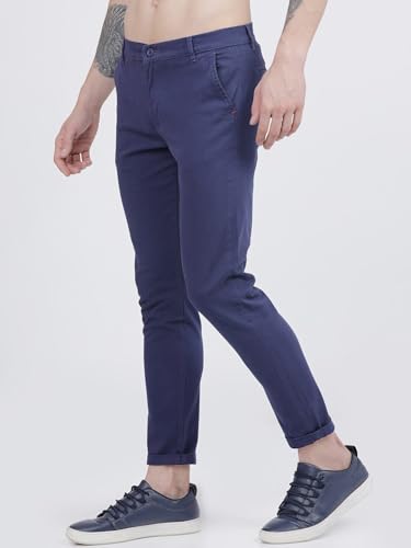 Image of The Indian Garage Co Men Slim Fit Solid Mid-Rise Stretchable Chinos