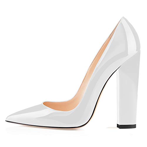 SAMMITOP Women's Chunky High Heel Pumps Pointed Toe Slip On Party Dress Shoes