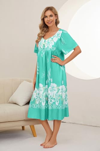 Image of House Dresses for Women with Pockets Mumu Dresses Short Sleeve Moo Moos for Women Nightgown Duster Lounge Dress S-3XL