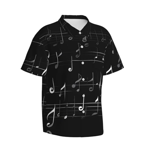 Black Music Notes Print Short Sleeve Button Down Shirts for Summer,for Both Formal and Casual Occasions2