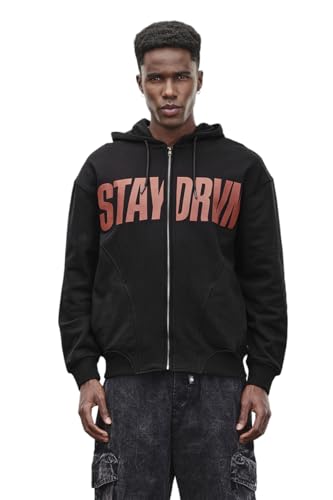 Image of SNITCH Grind Men Casual Jacket | Oversized Fit Hooded Neck Typographic Print & Full Sleeve | 100% Cotton Terry Fabric Breathable & Comfortable Urban Streetwear Hoodie