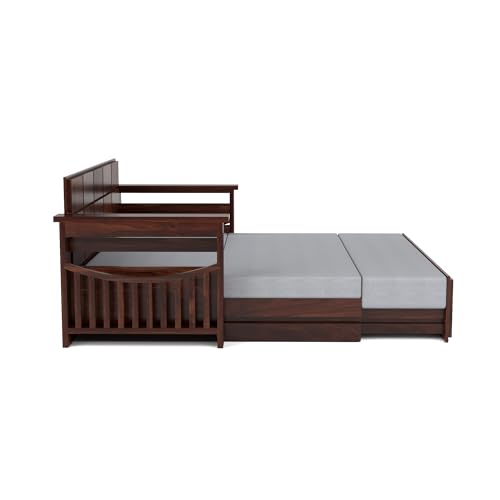 Image of Mamta Furniture Sheesham Wood Queen Size Sofa Cum Bed | Walnut Finish | Convertible Storage Bed | Master Bedroom | Guest Room | DIY Assembly | with Headboard