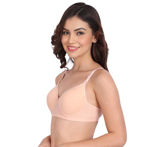 Image of Padded Everyday Bra for Women - Made of Pure Cotton Full Coverage Non Wired Seamless Pushup Soft Cup for T-Shirt Saree Dress Sports Garment for Daily Use Everyday