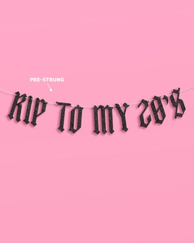 Image of xo, Fetti RIP to My 20s Fringe Banners - 1 Black Glitter & 1 Iridescent Fringe, 5.5 Ft. | Birthday Decorations, Bday Party Sign, 30th Photoshoot Backdrop, Dirty Thirty Funeral Decor