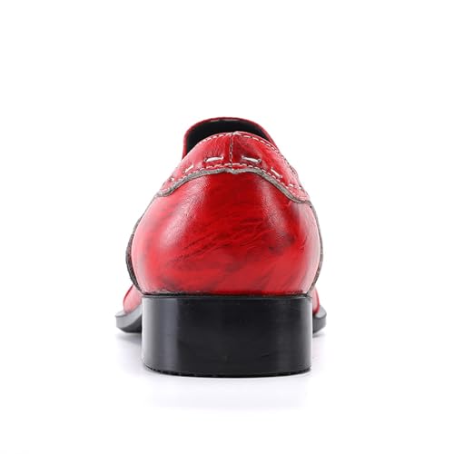 Men's Leather Shoes, Casual red Embroidery Men's Dress Shoes, Wedding Party Banquet Nightclub Stage Host Barber Uniform Office Work Shoes3