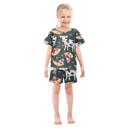ALAZA Cow Pizza Cartoon Pajamas Short Sleeve 2 Piece Sleepwear Top and Bottom Pajama Set Unisex3