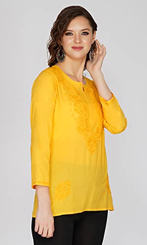 Image of Vahson Designer Hand Lucknowi Chikankari Embroidery Cotton Short Kurti for Women /Girls