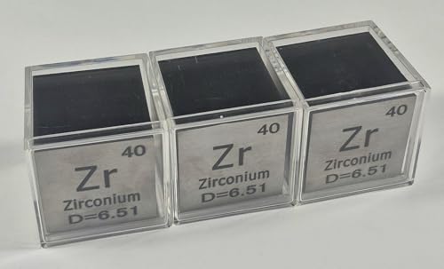 Image of 1.5 inch 38.1mm Zirconium Metal Cube Zr up to 99.9% Pure Periodic Table Element Engraved Density Collection Science Education Display Block Cube + Acrylic Case Box - 1PC