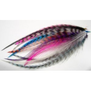 Feather Hair Extension – Mix Color, 10 Real Individual Feathers, All Separate Feathers, Ranging From 4 to 6 Inches in Length, Includes 4 Silicone