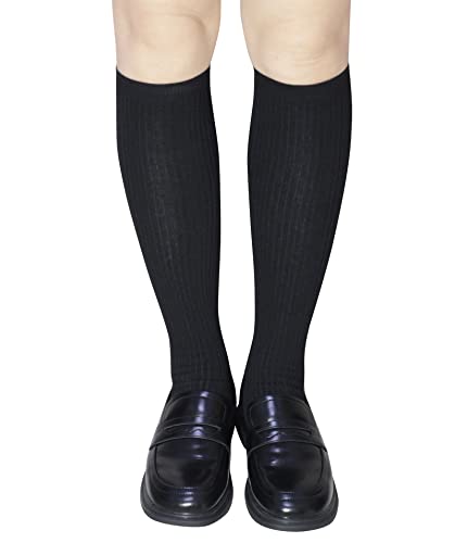 Girls Knee High Socks Kids School Uniform long socks Seamless Cotton Stockings White and Black 3- Pack2