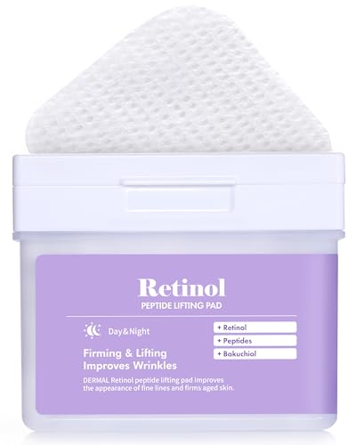 Image of DERMAL Retinol Bakuchiol Peptide Toner Pads 120ct, Stretch Cotton | 120 stretchable pads with retinol, bakuchiol, copper & palmitoyl peptides for smoother, firmer-looking skin; with tongs