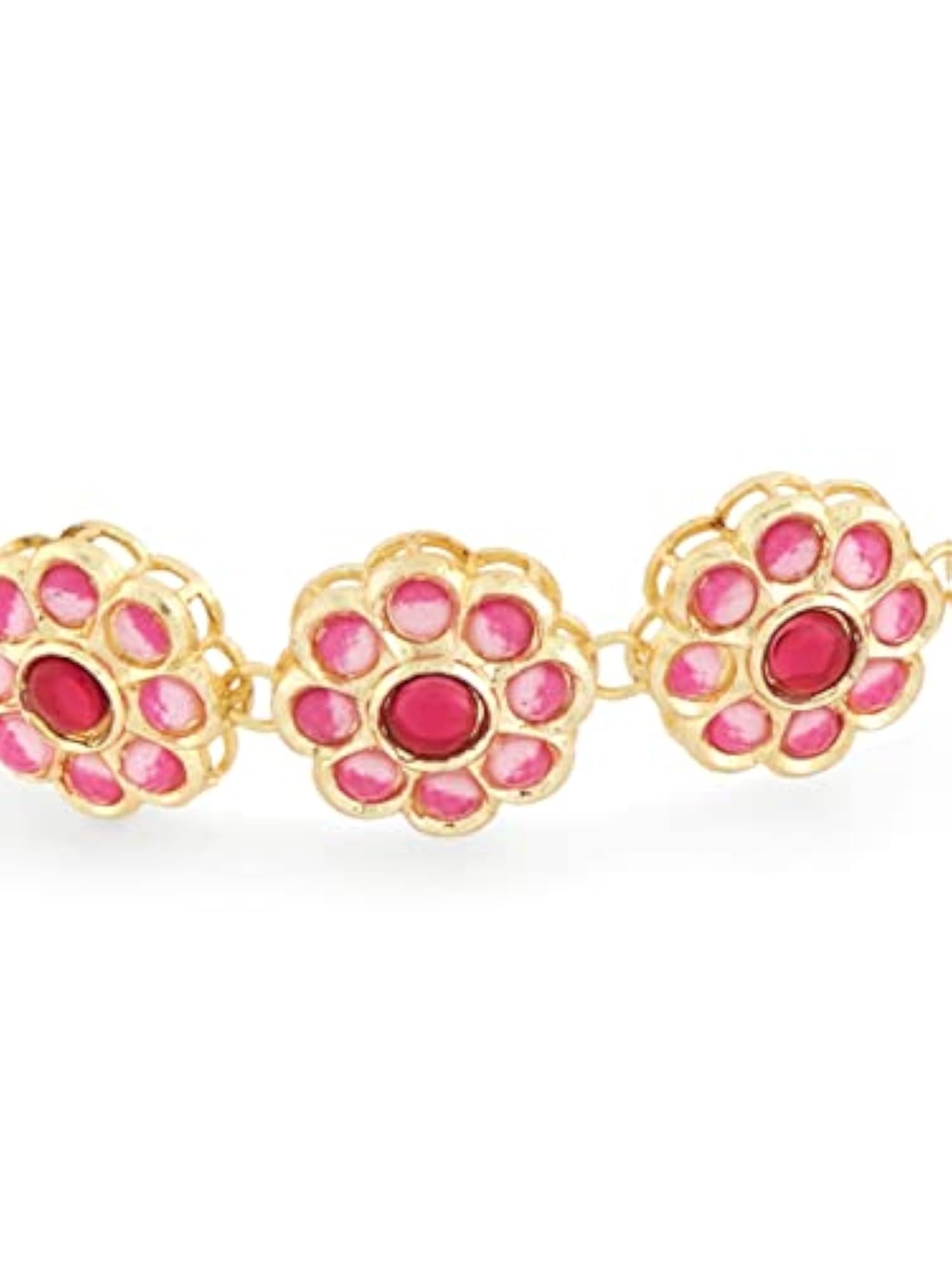 Women's Meenakari Flowers Kundan Necklace Earring & Ring Set