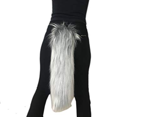 Long Faux Fur Animal Luxury Tail, Cosplay, Anime Lover, Costume Dress Up Pet Play Furry Super Soft Accessory (30', Gray Frost)