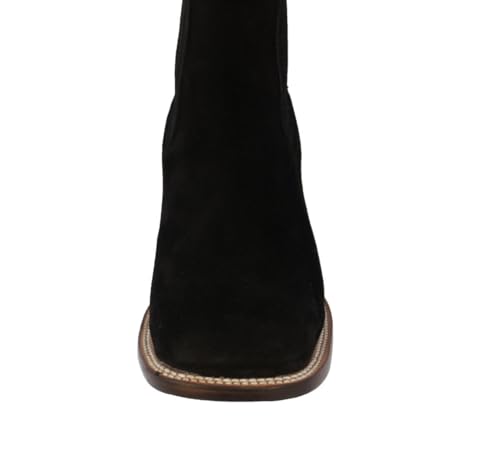 Mens Black Chelsea Mid Boots Nubuck Leather Western Dress Square Toe4