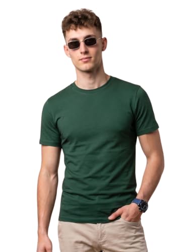 Image of Veirdo Regular Fit Half Sleeves Round Neck Solid Pure Cotton T-Shirt for Men (Available in White, Black, Swan White, Mustard, Maroon, Green, Lilac, Navy, Red Color)