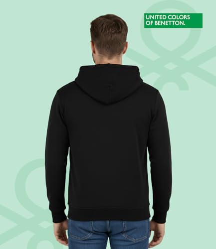 Image of United Colors of Benetton Cotton Hoodies for Men | Pullover | Winter Wear | Zipper Hoodie | Hooded Sweatshirt | Full-Zip with Kangaroo Pockets | Mens Jackets