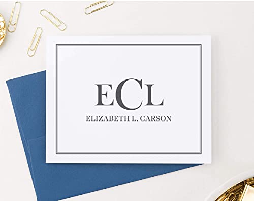 Image of Classic Monogrammed Stationary for Men and Women, FOLDED NOTE CARDS, Professional Personalized Stationary Set, Personalized Monogram Stationery Set, Your Choice of Colors and Quantity