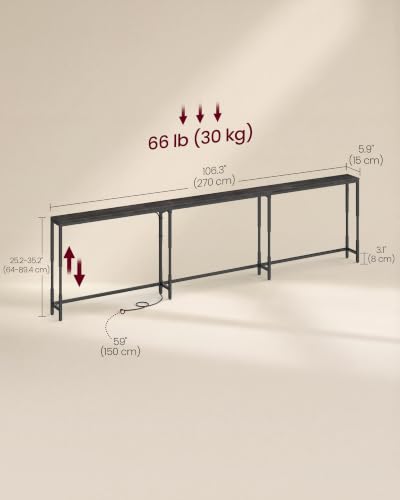 Image of VASAGLE 106.3 inchConsole Table, 25.2-35.2 inchHeight Adjustable, with Power Outlet