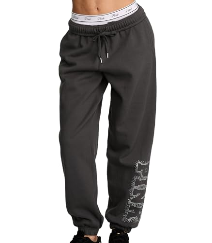 Victoria's Secret Pink Women's Campus Fleece Sweatpants,Coal, (XL)