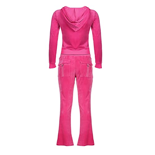 Women's 2 Piece Velour Tracksuit Set Heart Print Long Sleeve Zipper Hoodie Cropped Jacket and Sweatpants Y2K Sweatsuit Set3